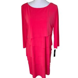 Tahari ASL Coral Scoop Neck Tiered Jersey Knit Sheath Dress 14